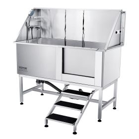 VEVOR 62" Pet Dog Bathing Station w/Stairs, Professional Stainless Steel Dog Grooming Tub w/ Soap Box, Faucet,Rich Accessory,Bathtub for Large,Me