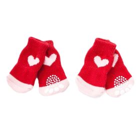 4 Pcs Dog Knitted Pet Socks Cartoon Cute Puppy Cat Socks Dog Foot Covers Poodle Teddy Socks (Color: Red Hearts)