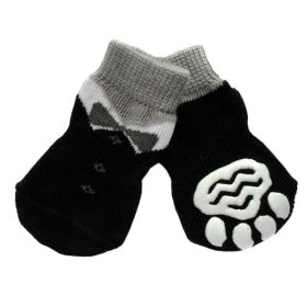 4 Pcs Cute Puppy Cat Socks Knitted Pet Socks Dog Paw Protection Poodle Teddy Socks (Color: Black)