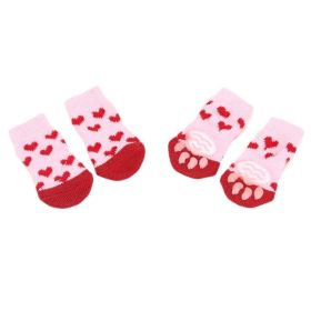 4 Pcs Knit Dog Socks Cat Socks Dog Paw Protection for Indoor Wear (Color: Pink)
