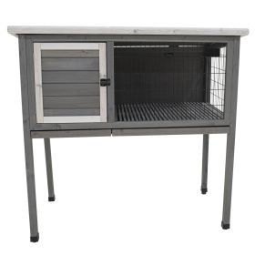 Wooden Rabbit Cage, Indoor And Outdoor Rabbit Cage With Roof And Removable Tray (Color: Grey)